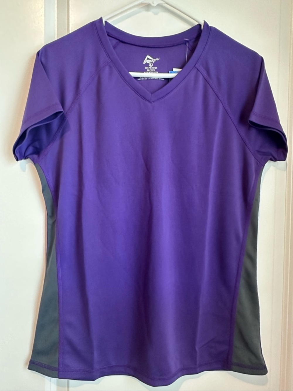 Kanu Surf Purple Short-Sleeve V-Neck Athletic Top with Gray Panels Size L